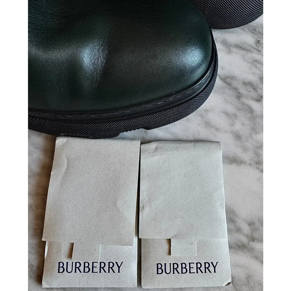 Burberry NWT Green/Black Women's Leather Chelsea Boots - Picture 6 of 8